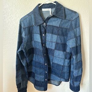 Chloé Patchwork Long Sleeve Denim Shirt in Multicolor square